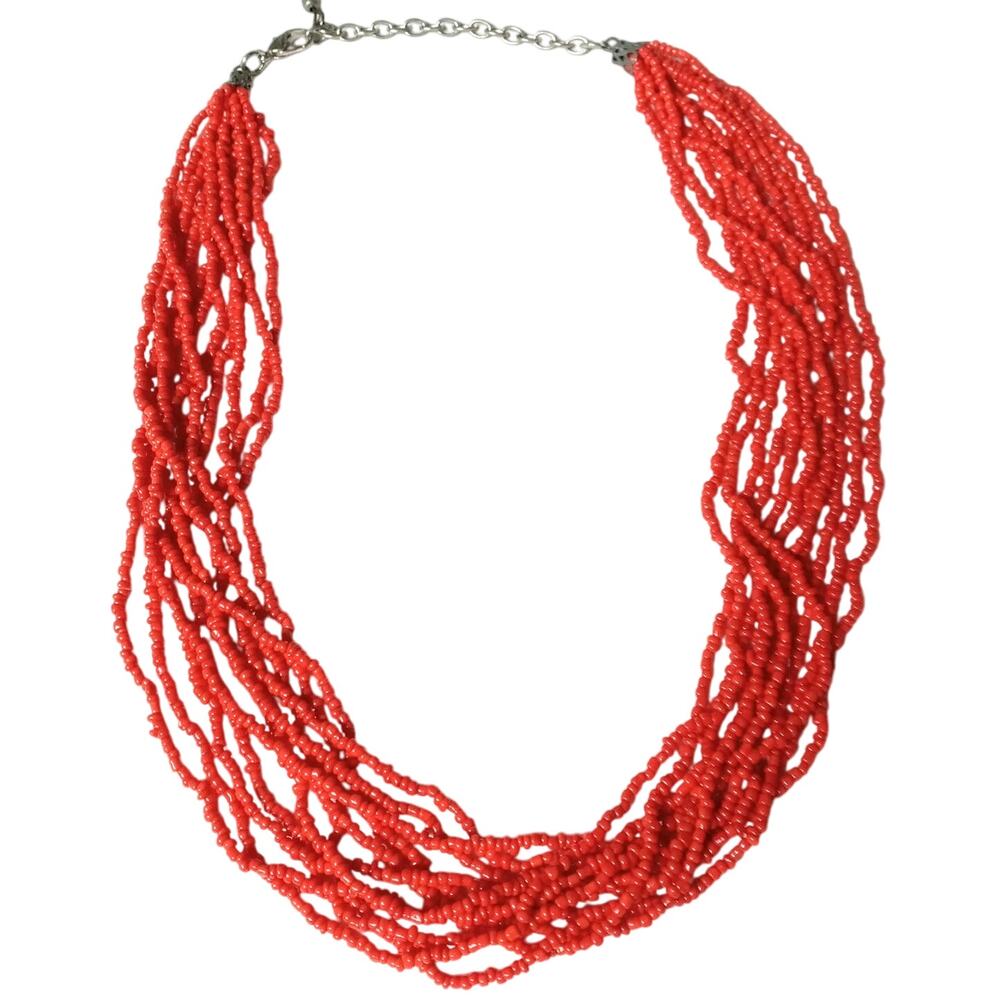 Orange Seed Bead Multistrand Necklace Costume Jewelry Fall Halloween Party